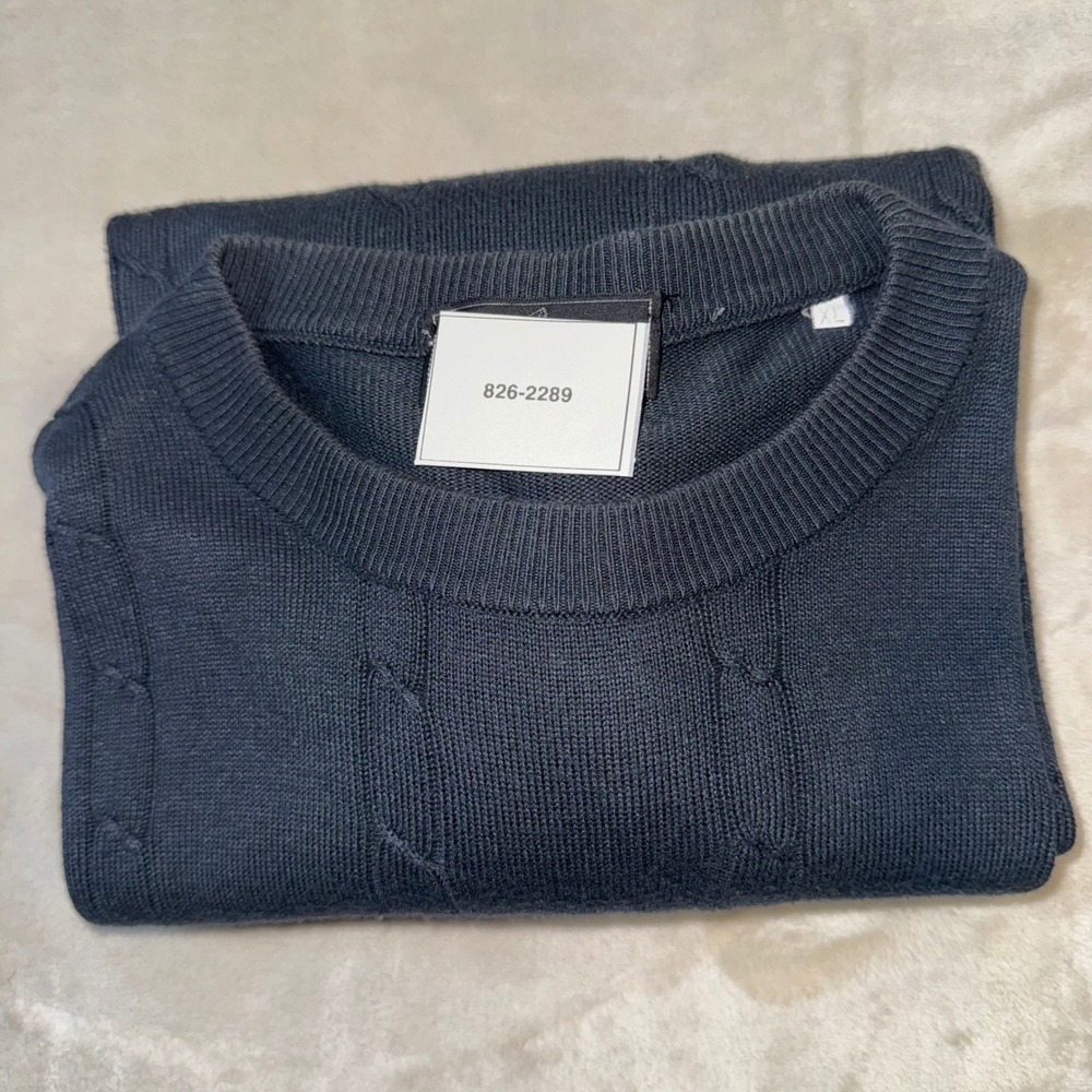 Raffi Linea Uomo Mens Navy Blue Cable Knit Short Sleeve Sweater Made in Italy XL - Picture 5 of 5